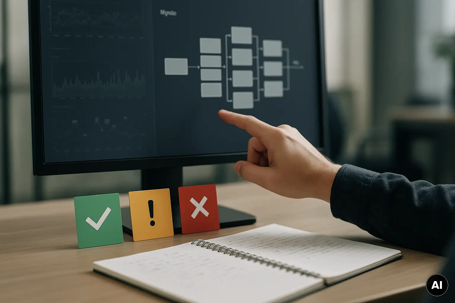 Operations-Szene mit Monitoring-Ansicht und angedeuteter Queue-Struktur, die Fehlerpfade und Backlog sichtbar macht.