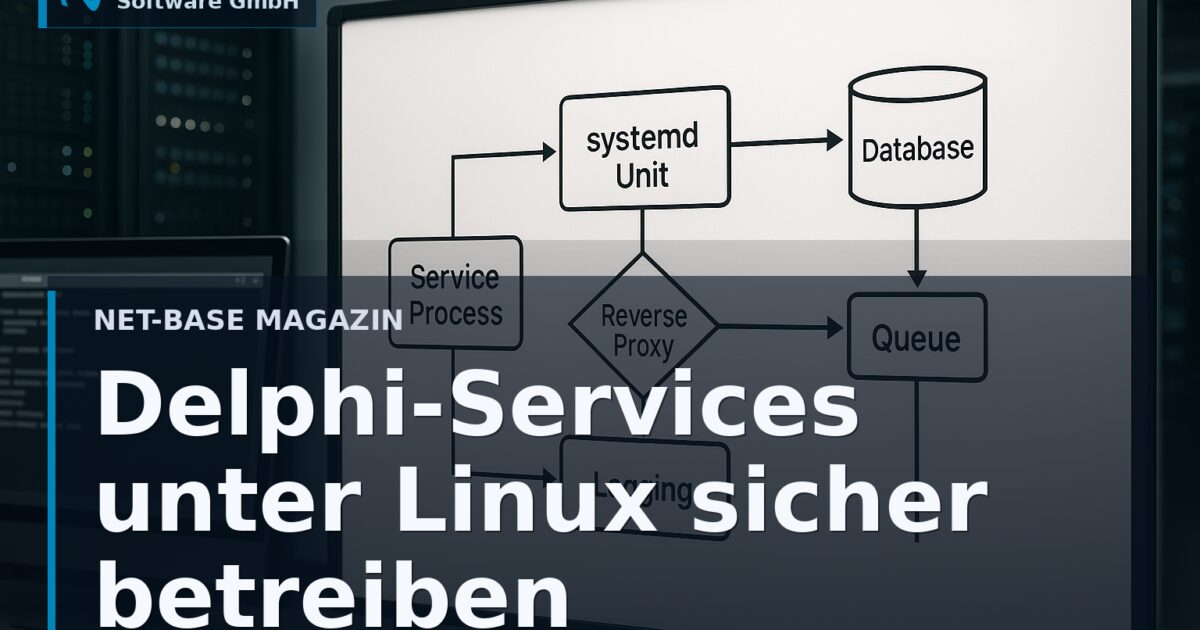Architekturdiagramm eines Linux-systemd-Services mit Logging, Reverse Proxy und Datenbankanbindung Open Graph / SEO