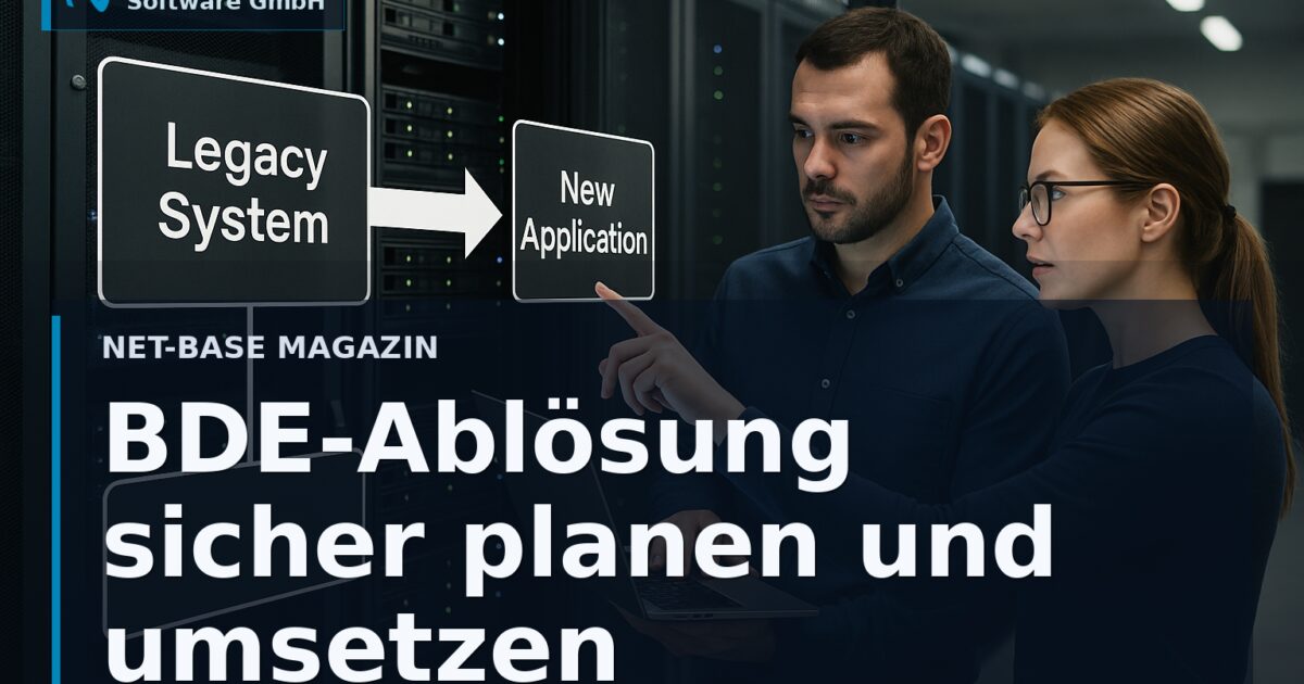 Architekturdiagramm mit Migrationspfad von BDE-basierter Anwendung zu moderner Datenbank und REST-Schnittstelle Open Graph...
