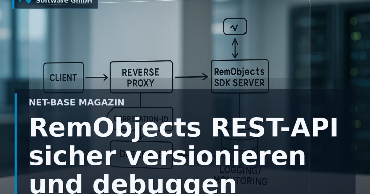Architekturdiagramm einer REST API mit Reverse Proxy, RemObjects SDK Server, Datenbank und Correlation-ID zur... Open...