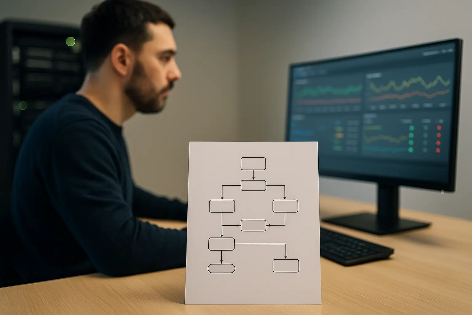 Betriebsunterlagen und Monitoring-Ansicht für den stabilen Betrieb einer Business-Software