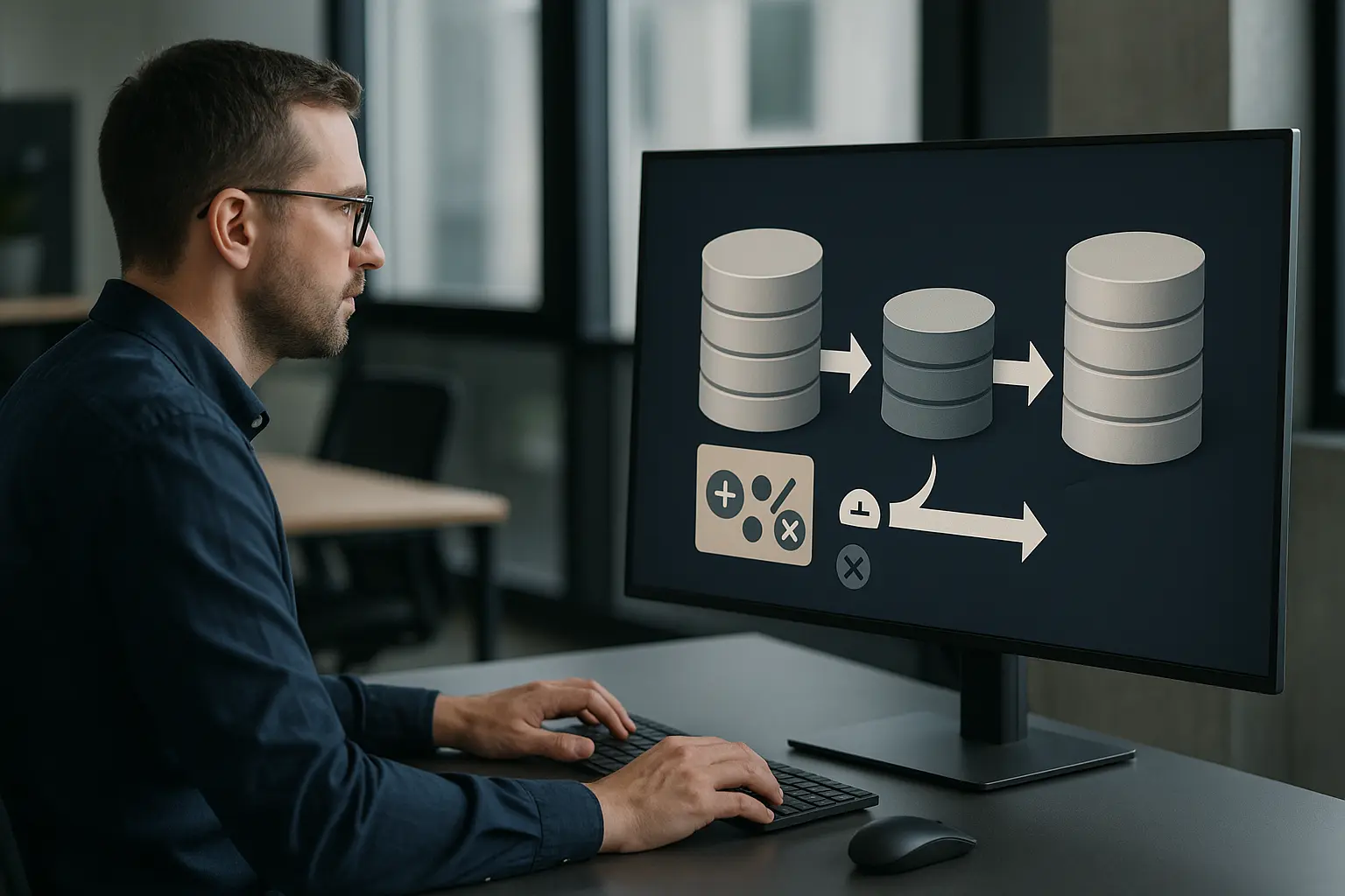 Schematische Darstellung von CDC über Transaktionslog mit Delta-Übertragung in Integrationsdatenbank und Data Warehouse