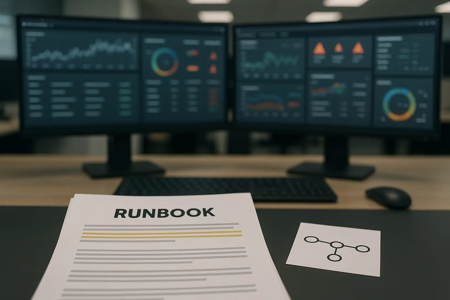 Operations-Arbeitsplatz mit Monitoring-Ansichten und Runbook als Vorbereitung für Releases