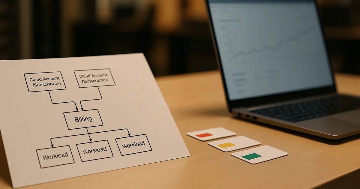 Architekturdiagramm mit Cloud-Accounts und Workload-Zuordnung als Basis für FinOps und Tagging Open Graph / SEO