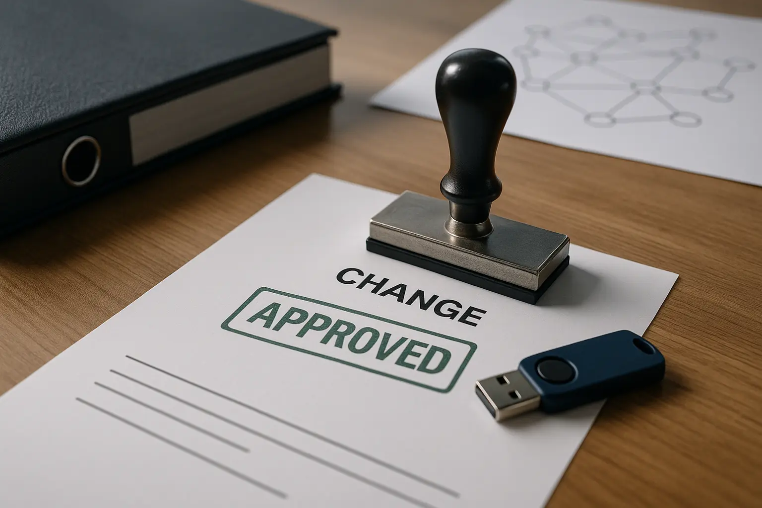 Change-Paket mit Sicherheits-Token als Symbol für Security- und Compliance-Beteiligung in Projekten
