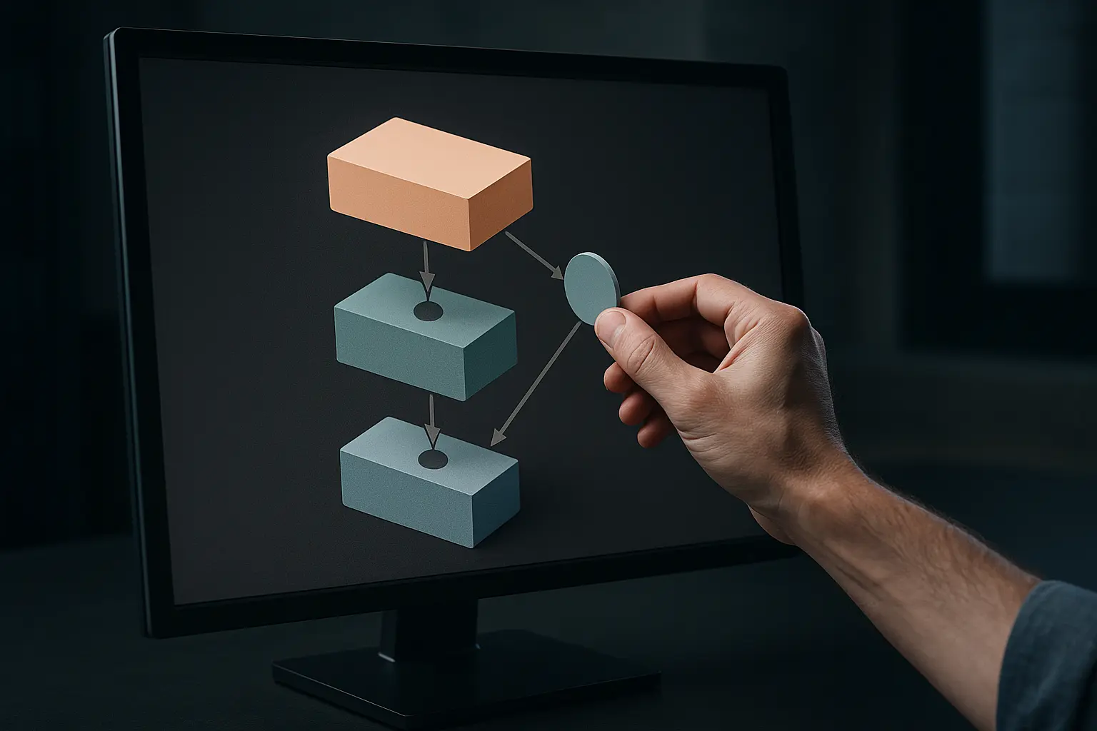Abstrakte Grafik eines Schichtenmodells mit Interface-Knoten zwischen Domäne und Infrastruktur