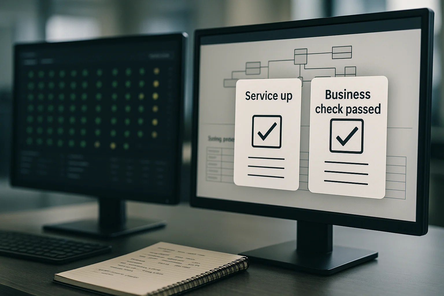 Arbeitsplatz mit Checklisten für Funktions- und Integritätsprüfungen nach einem Restore