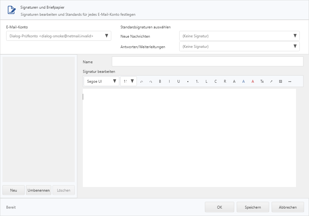 Signaturverwaltung mit formatiertem Text und Bild in netMail
