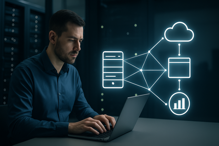 IT-Administrator verbindet Bestandssoftware über eine REST-API mit modernen Unternehmenssystemen