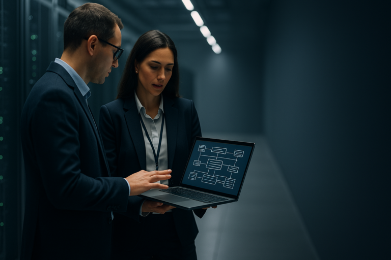 IT-Team bewertet Betrieb und Modernisierung einer Delphi-Unternehmensanwendung im Serverraum