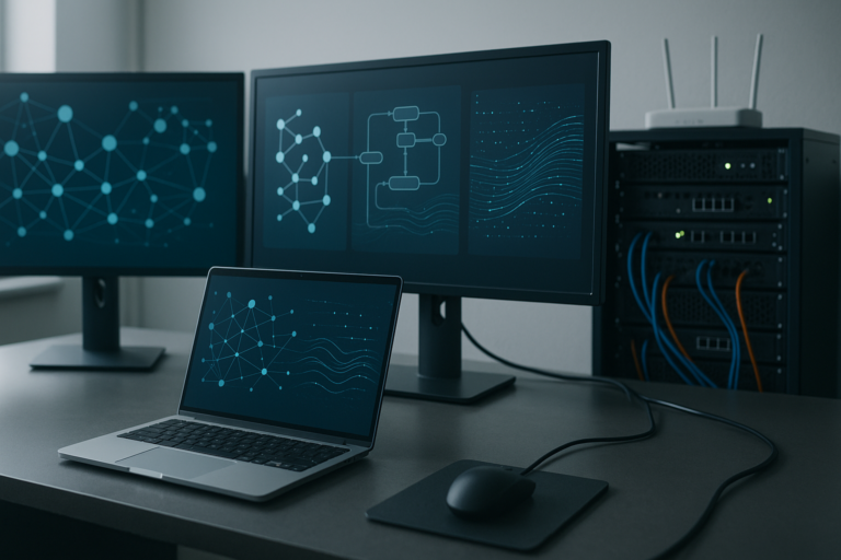 Entwicklerarbeitsplatz mit Netzwerk-Setup als Symbol für WebSocket-Verbindungen in Delphi
