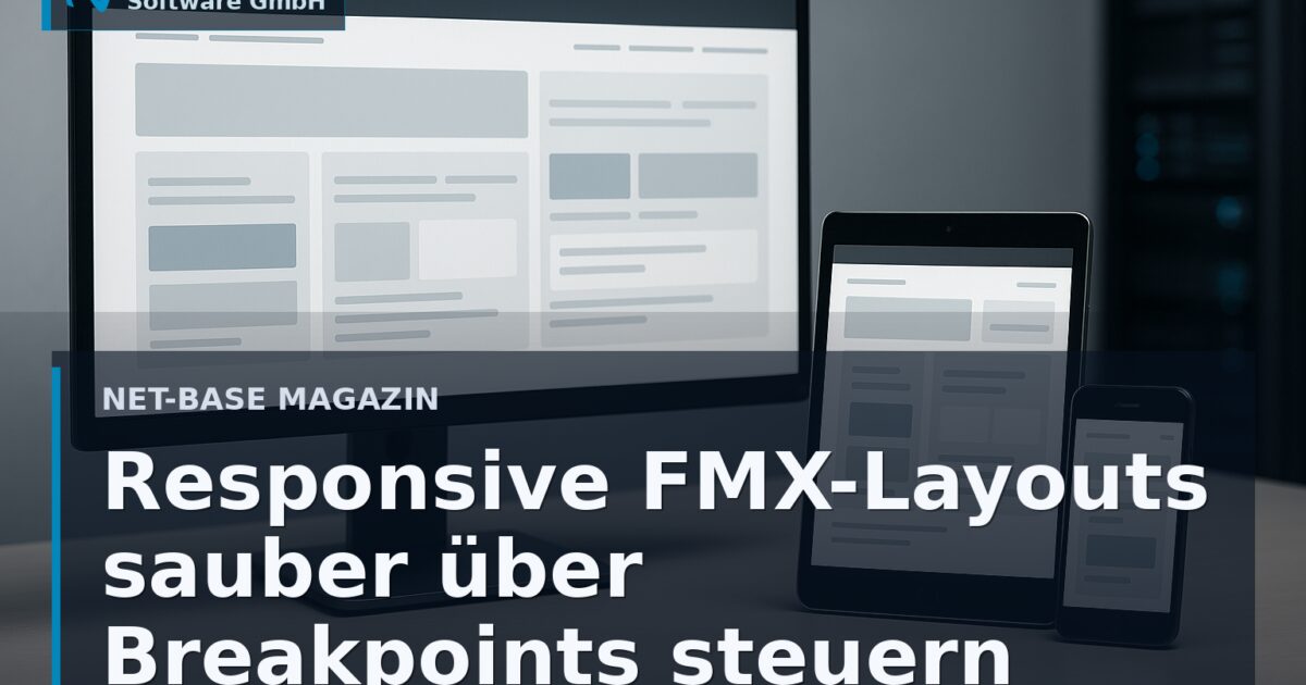 Arbeitsplatz mit Monitor sowie Tablet und Smartphone als Kontext für responsive Delphi-FMX-Layouts Open Graph / SEO